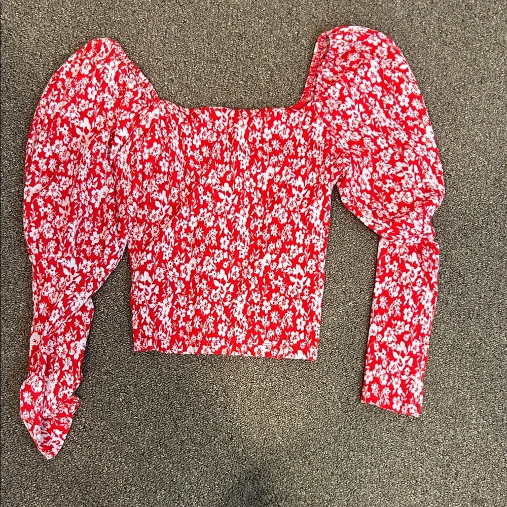 Anthropologie Red and White Floral Blouse